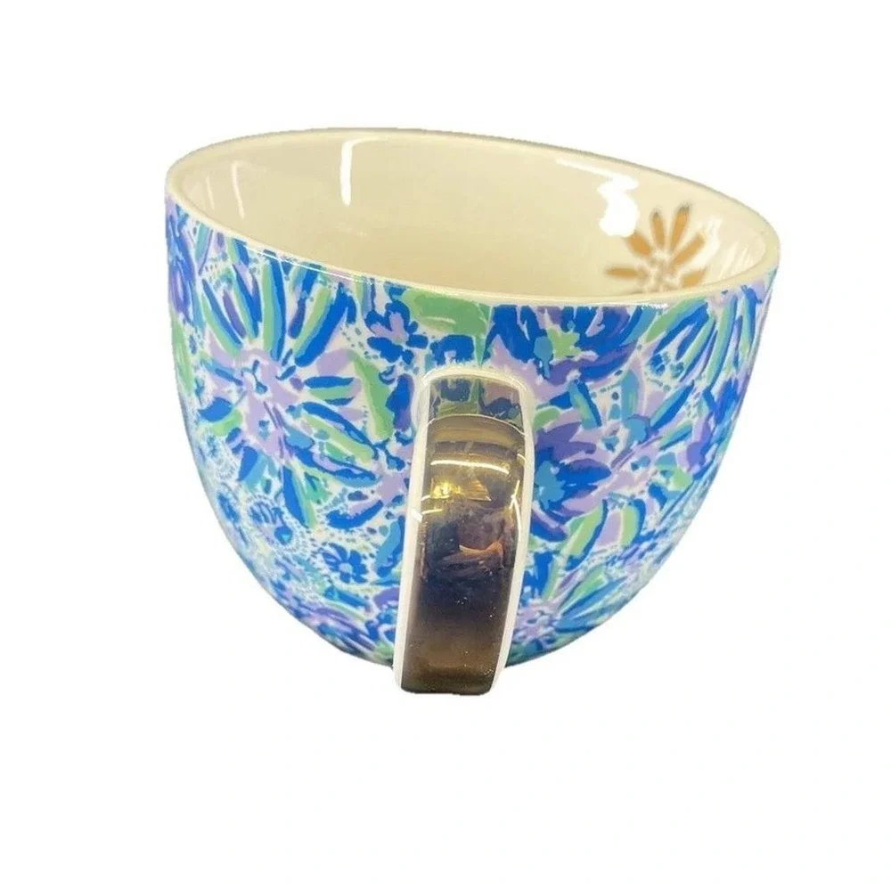 Lilly Pulitzer Blue Floral Ceramic Coffee Cup 12 oz  NEW No Box